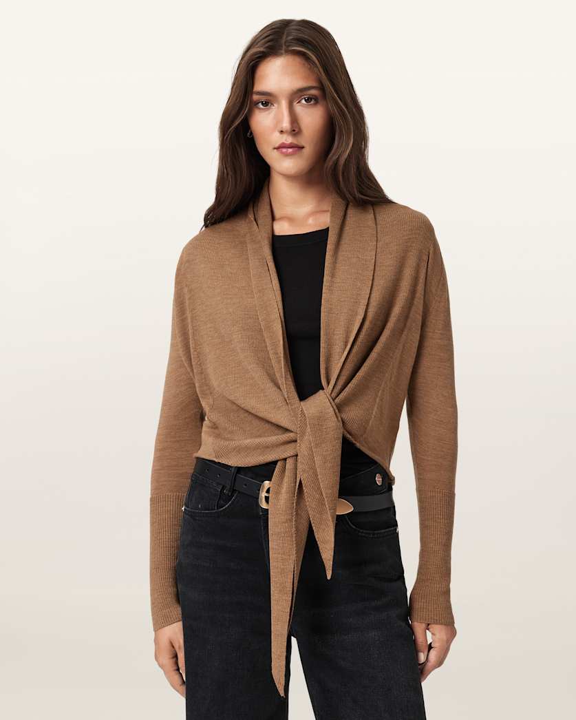 Wasson Pirate Lightweight Merino Cardigan CAMEL BROWN | ALLSAINTS US